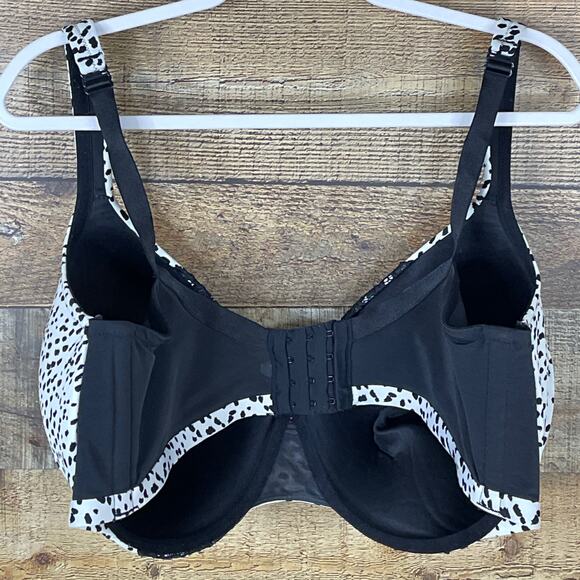 Cacique Satin Full Coverage Bra Spotted Animal Print Black White Size 44F - Picture 3 of 7